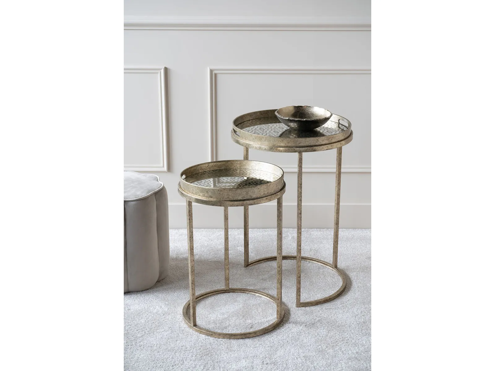 Vienna Antique Gold Diamond Set Of 2 Side Tables