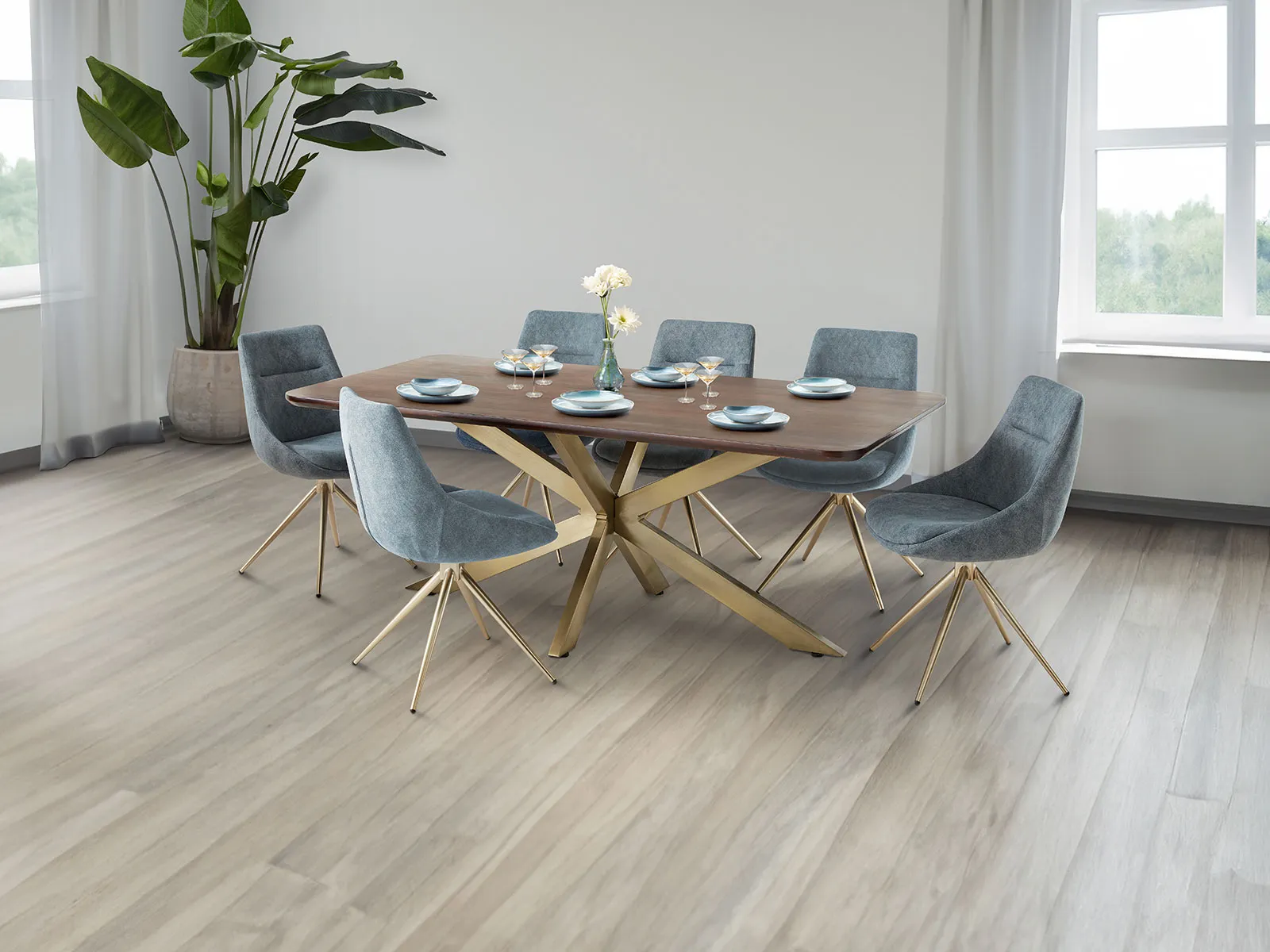 Dining Table With 6 Raya Chairs In Aqua