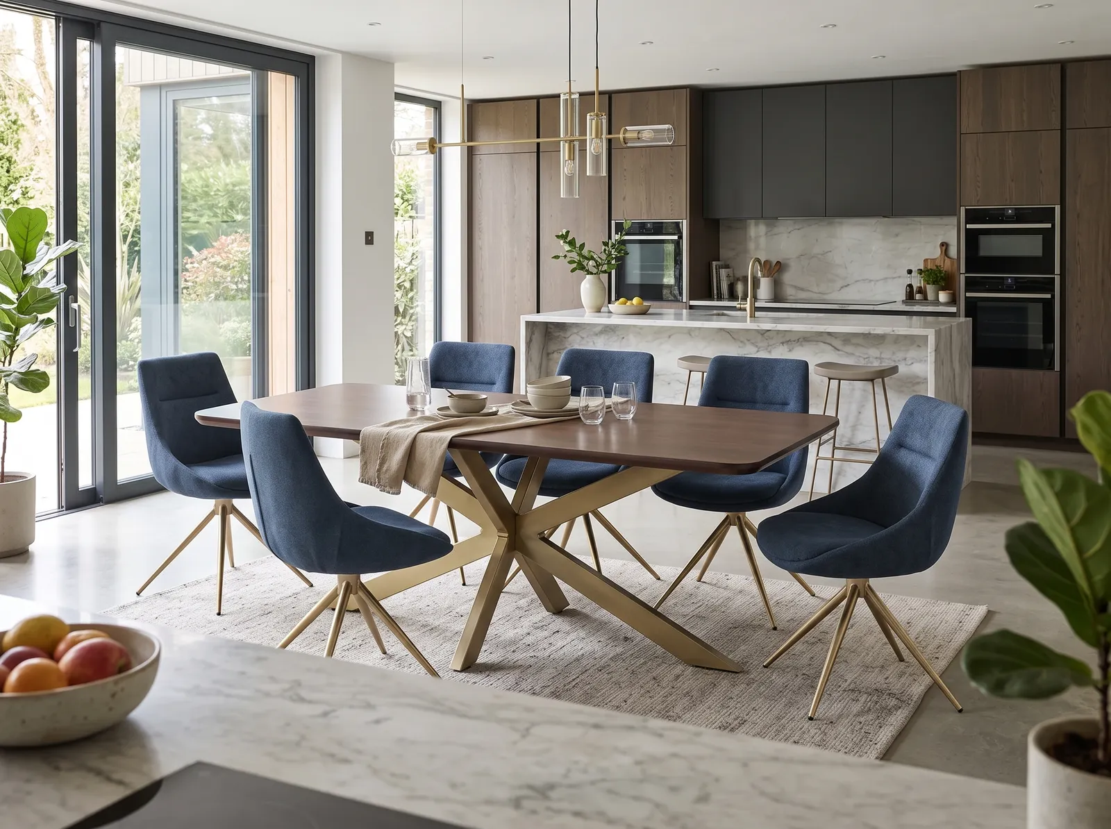 Dining Table With 6 Raya Chairs In Navy