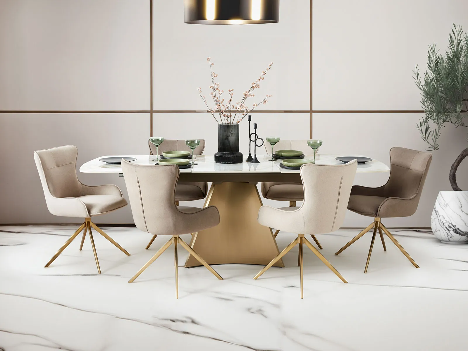 Dining Table & 6 Tay Chairs In Latte