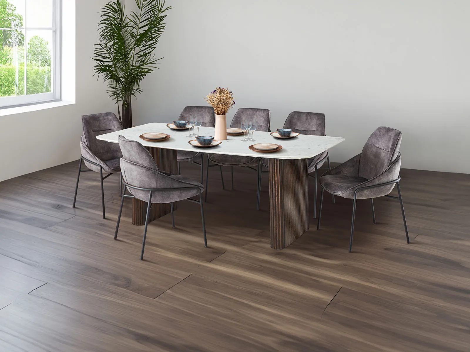 Dining Table & 6 Alisha Chairs In Earth