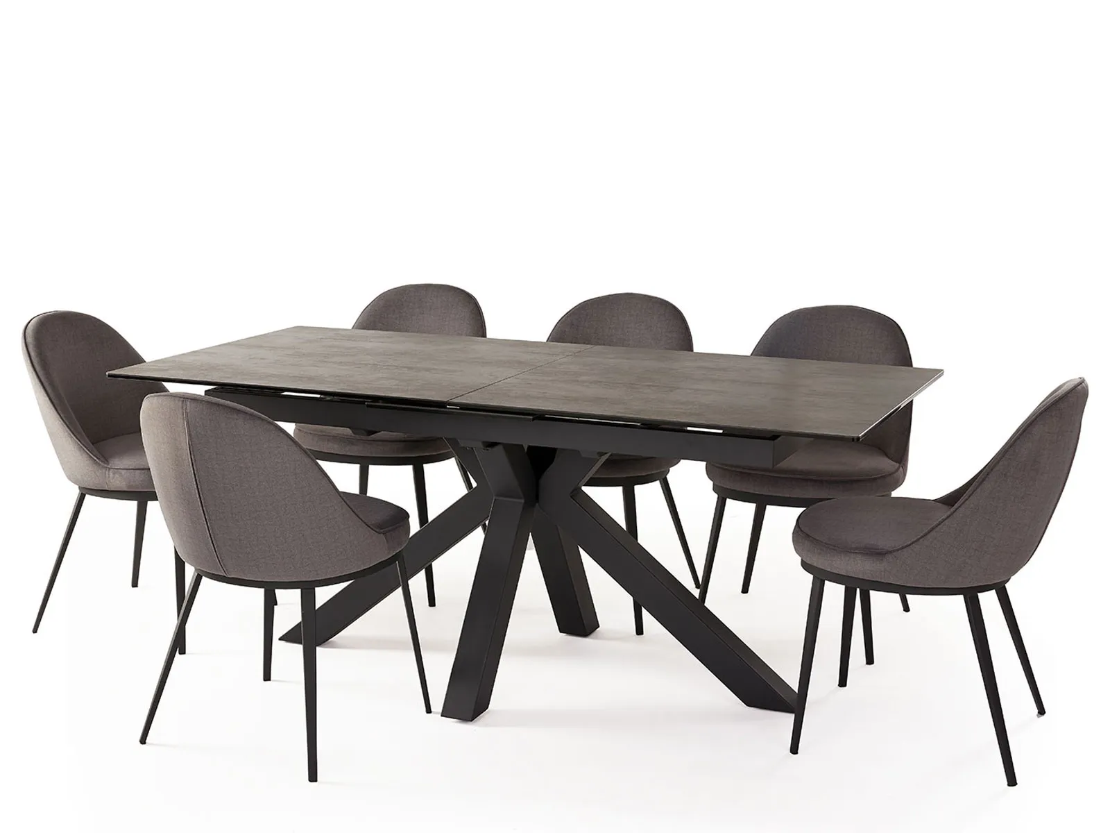 Extending Dining Table & 6 Dark Grey Salerno Dining Chairs