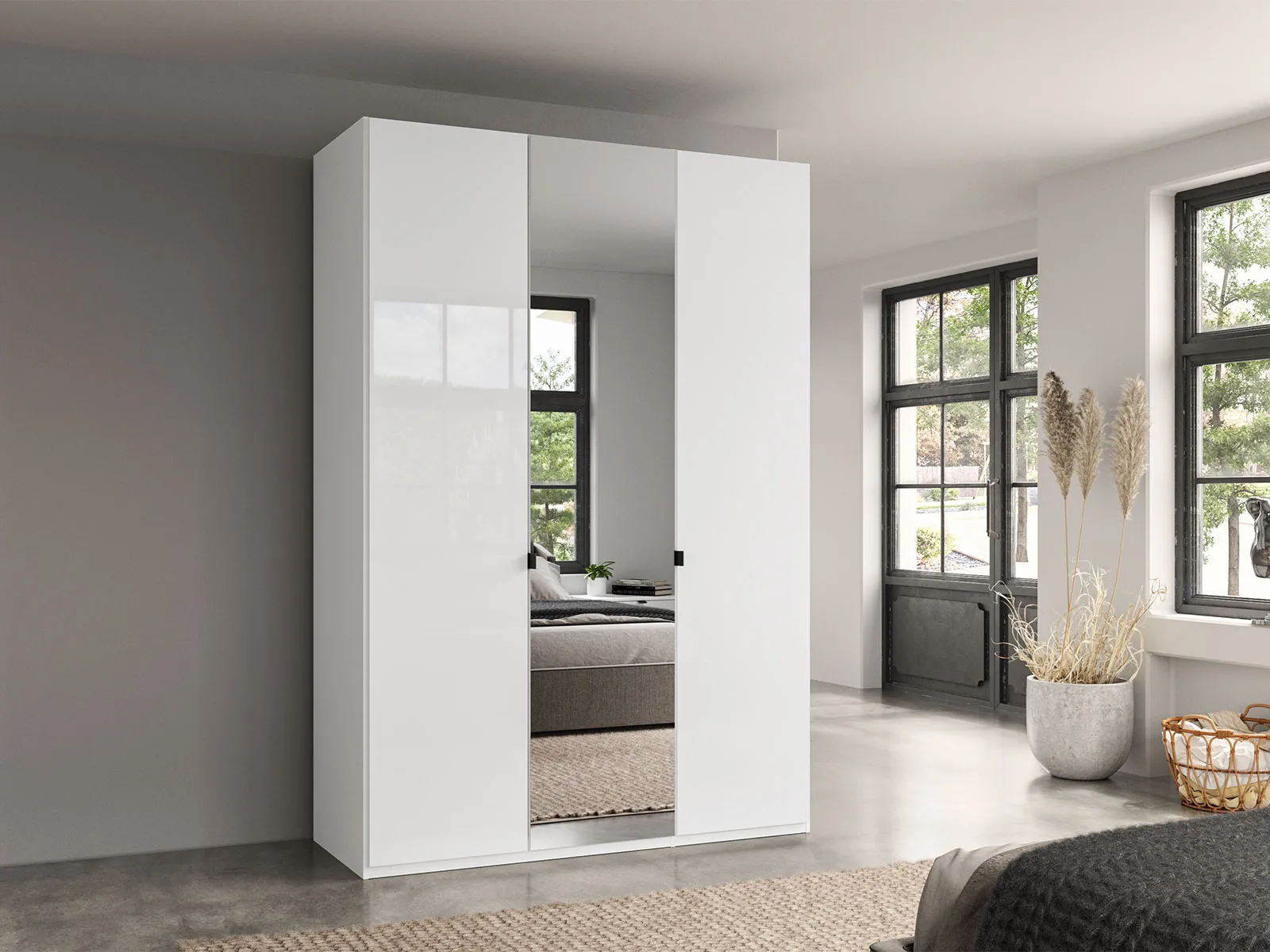 3 Door Hinged Wardrobe With Centre Mirror Door