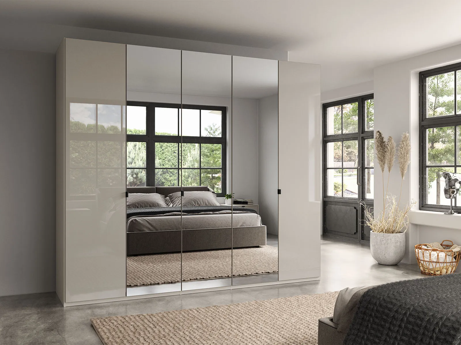 5 Door Hinged Wardrobe With 3 Centre Mirror Doors