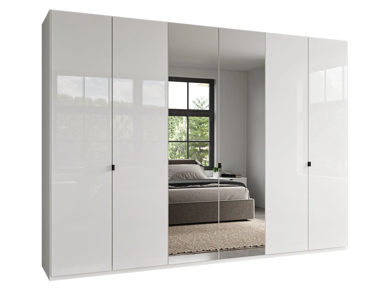 6 Door Hinged Wardrobe With 2 Centre Mirror Doors