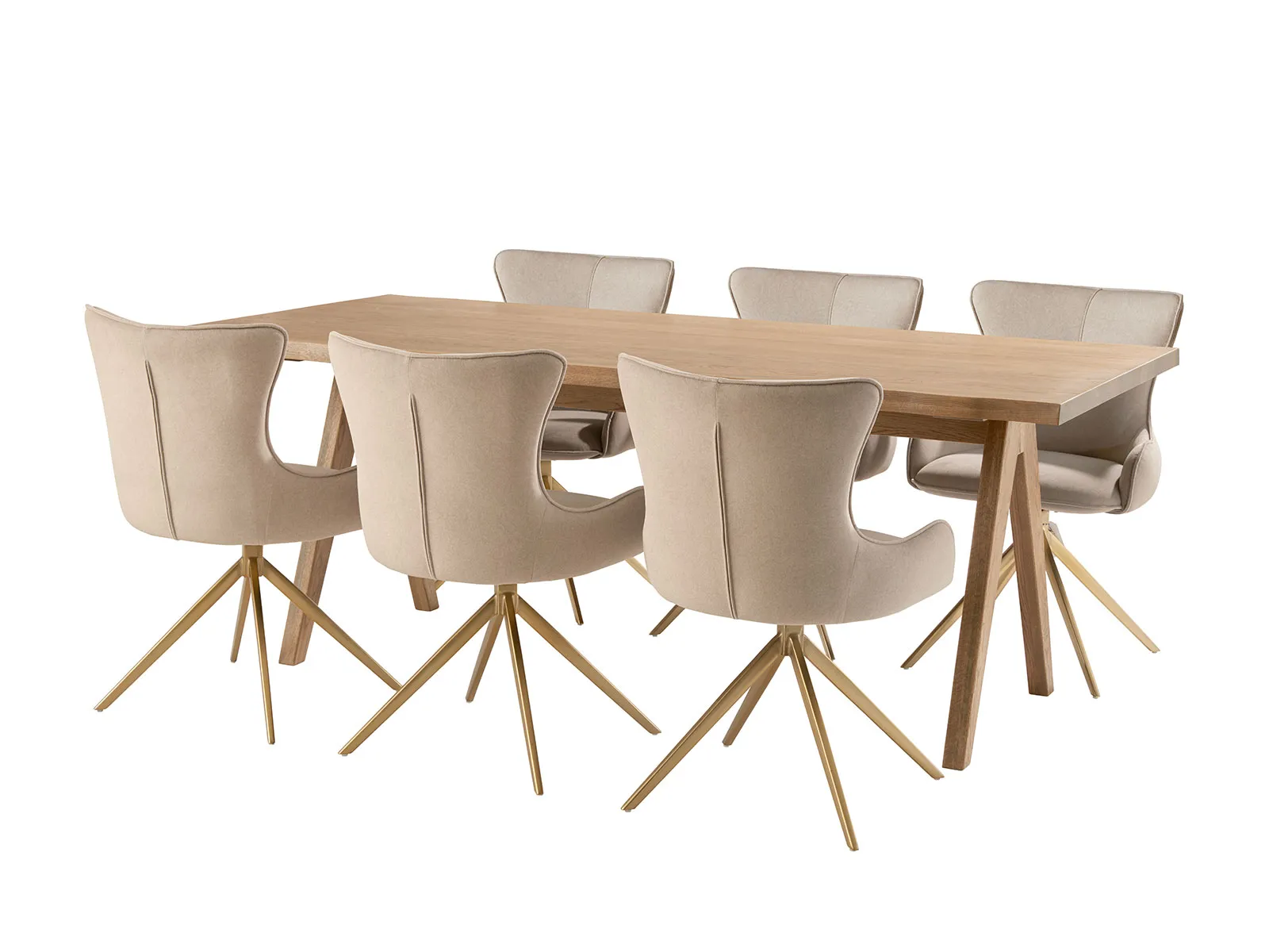 200cm Dining Table With Wooden A-Leg & 6 Tay Dining Chairs Latte
