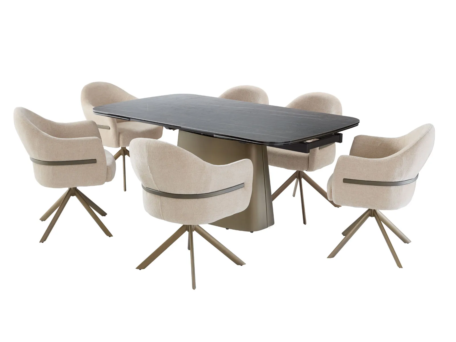 Extending Dining Table & 6 Pullman Chairs In Linen