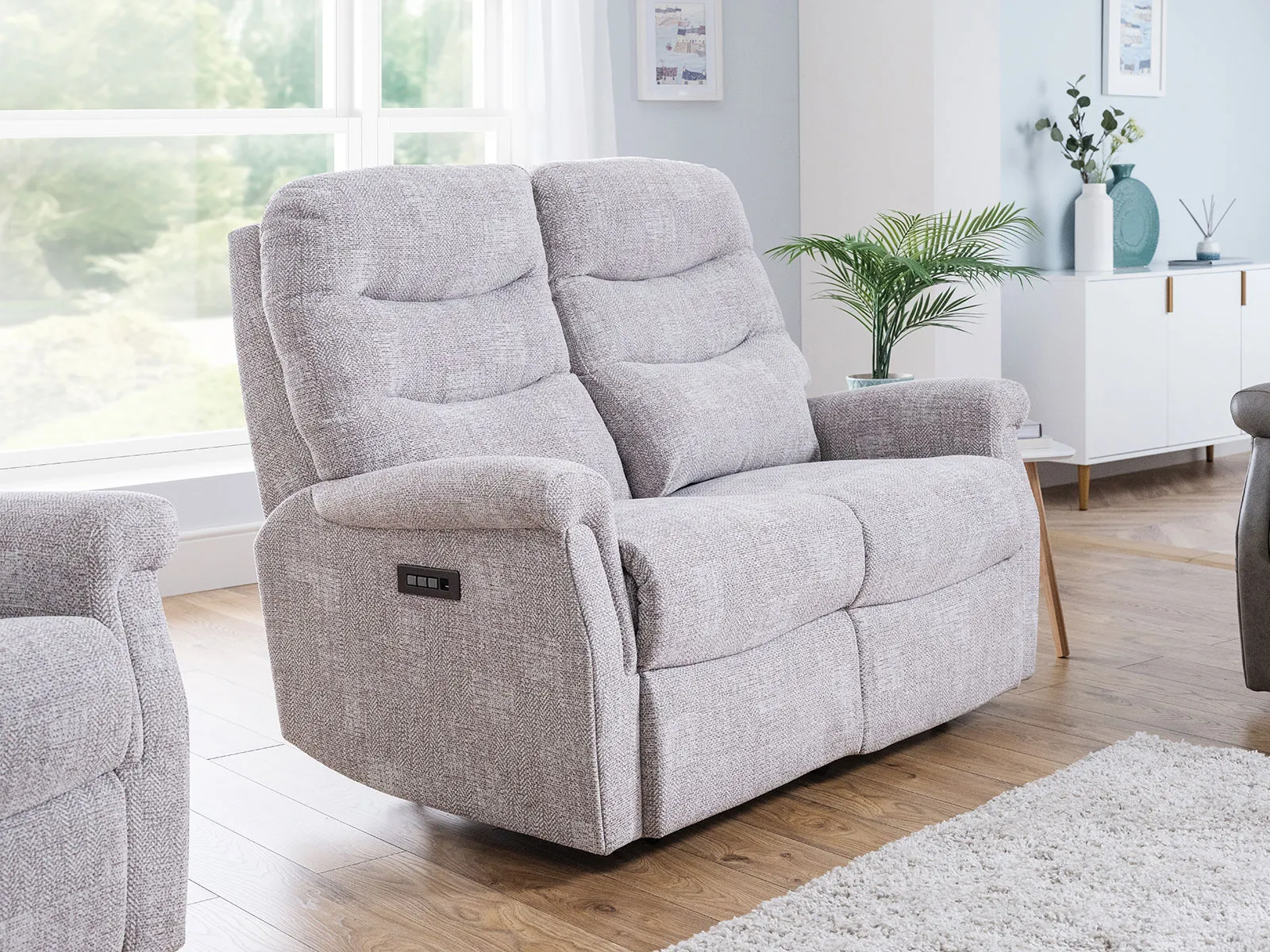 2 Seater Single Motor Power Recliner With Headrest And Lumbar