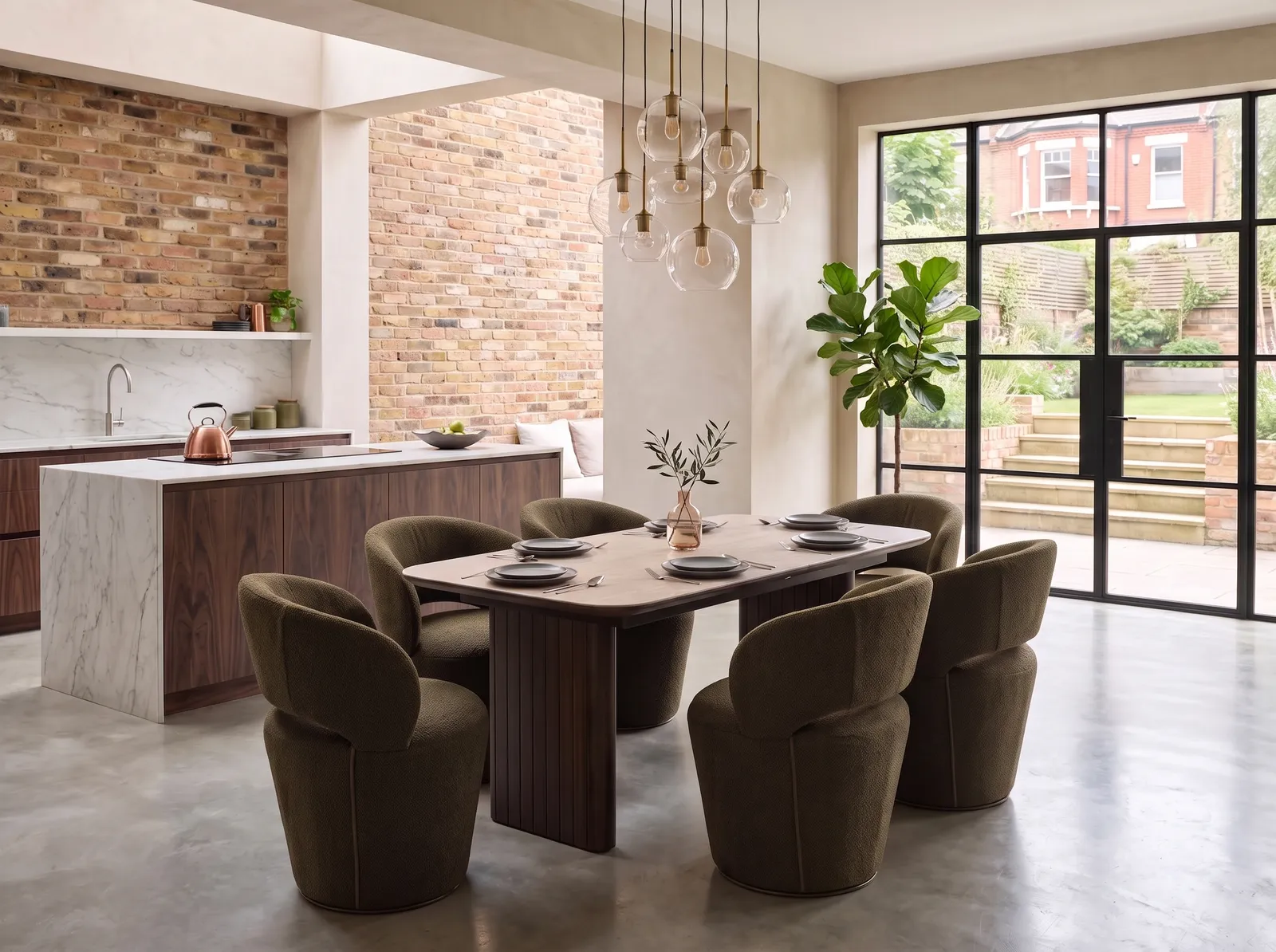 Extending Dining Table (160cm) With 6 Milos Chairs In Sage