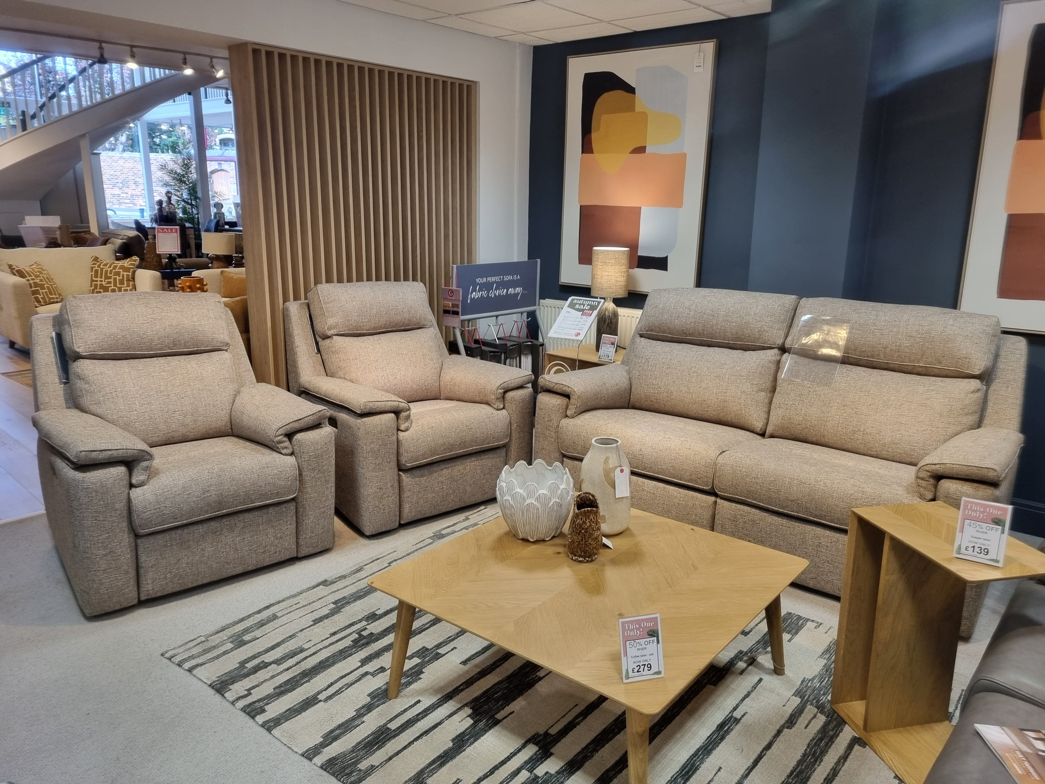 Ellis Large Sofa & 2 power recliner chair with headrest & lumbar